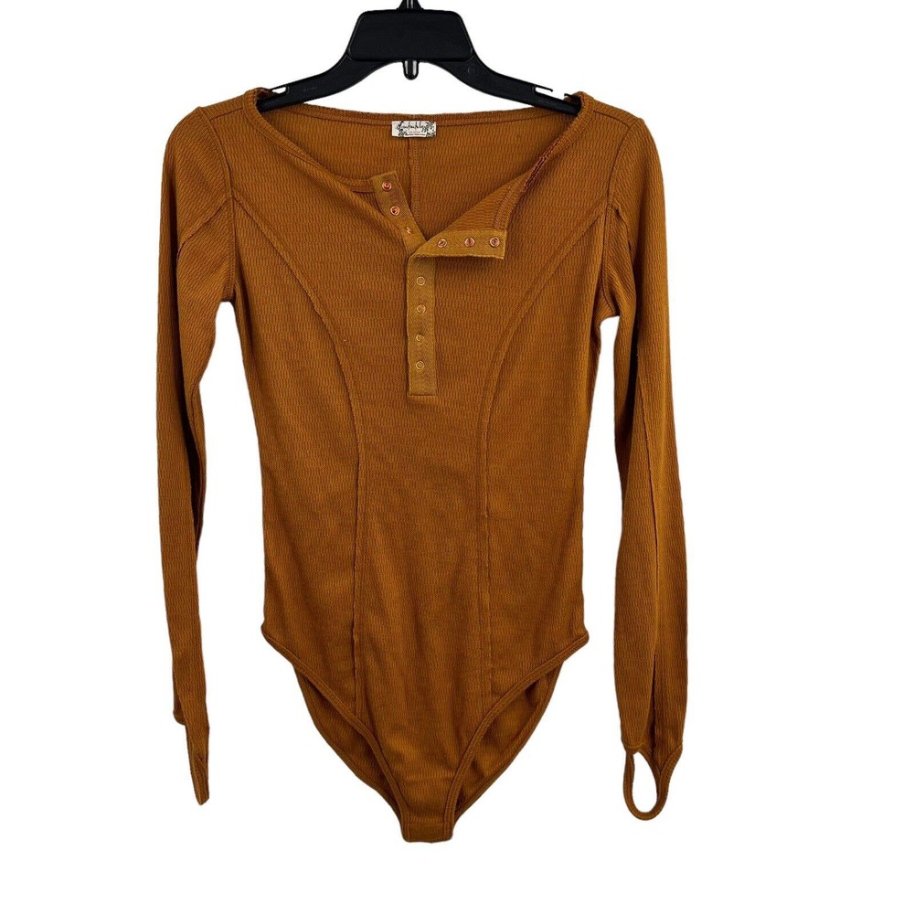 Free People Sloane Bodysuit Thermal Dark Yellow XS New - Picture 3 of 13